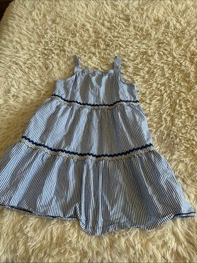 J. Crew Blue and White Striped Tiered Sundress